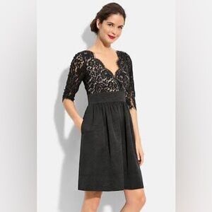 Eliza J Faille Fit and Flare Black Lace 3/4 Sleeve Cocktail Dress size 4
